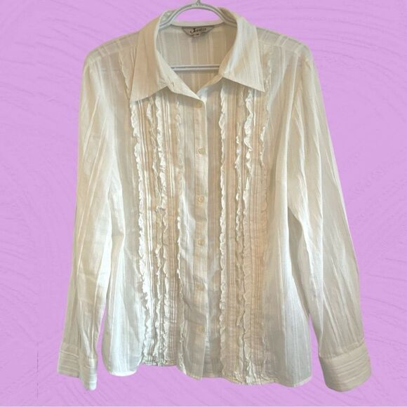 Vintage Y2K Jessica white cotton button up blouse with ruffles - Picture 1 of 8